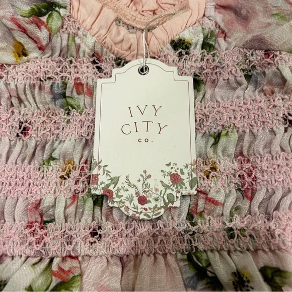 NWT Ivy City Co Mini Roselyn Pink Dress SIZE 12-18 mo Puff sleeve Cotton Linen - Picture 7 of 7